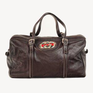 Gucci Britt Boston Web Brown-Leather Bag